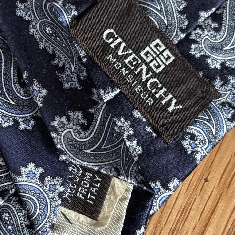 Givenchy Monsieur Silk Tie Blue Paisley Vintage Luxury Italy Necktie